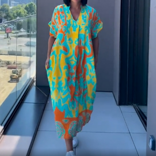 Noa | Kaftan Jurk Dames Luchtig Met Print