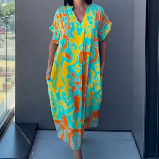 Noa | Kaftan Jurk Dames Luchtig Met Print