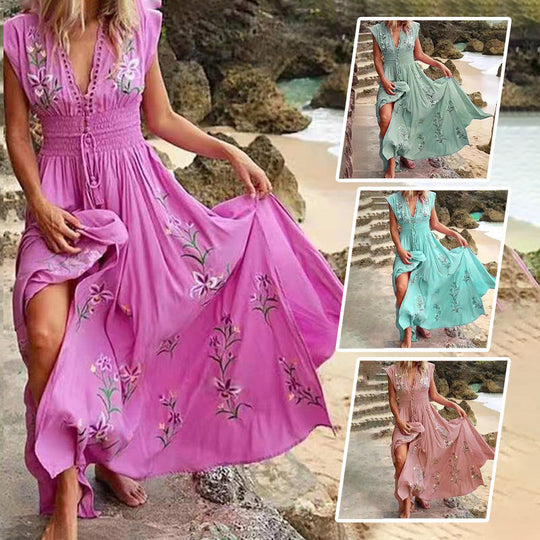 Boho Maxi Jurk Dames Met Borduursel - Lara