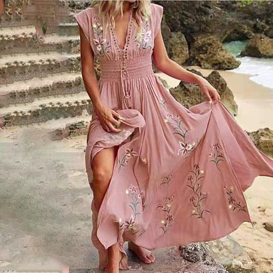 Boho Maxi Jurk Dames Met Borduursel - Lara