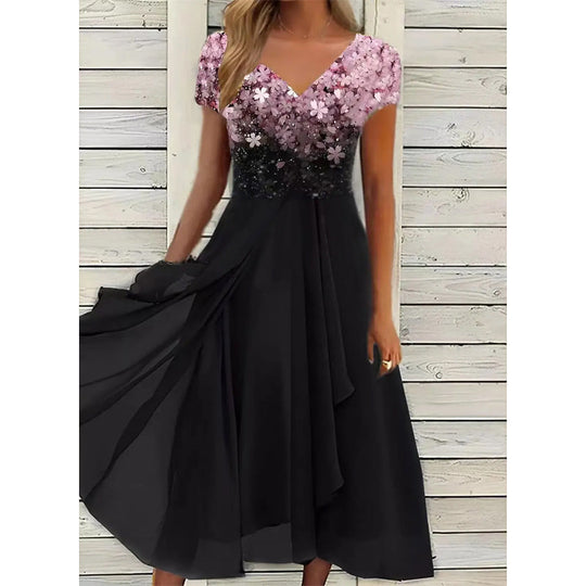 Esmée - Gebloemde Chiffon Midi Jurk Dames