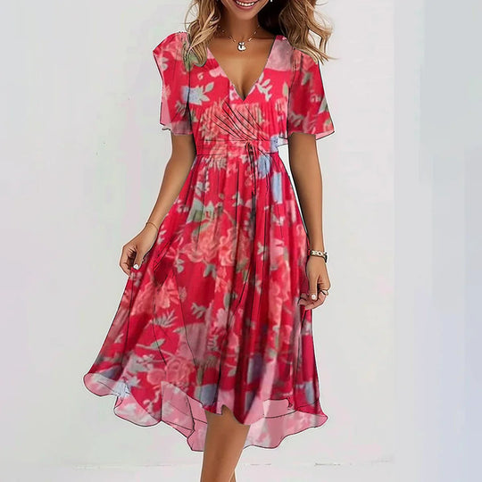 Sabine - Chiffon Wikkeljurk met Bloemenprint Dames