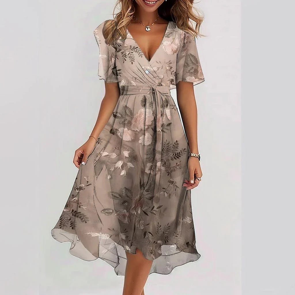 Sabine - Chiffon Wikkeljurk met Bloemenprint Dames