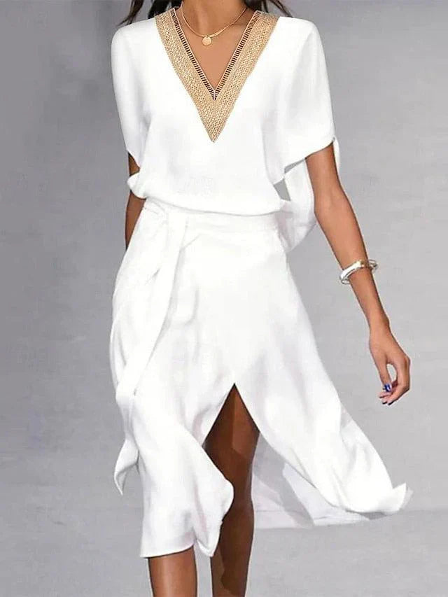 Midi Jurk Dames Elegant Met V-hals - Eva