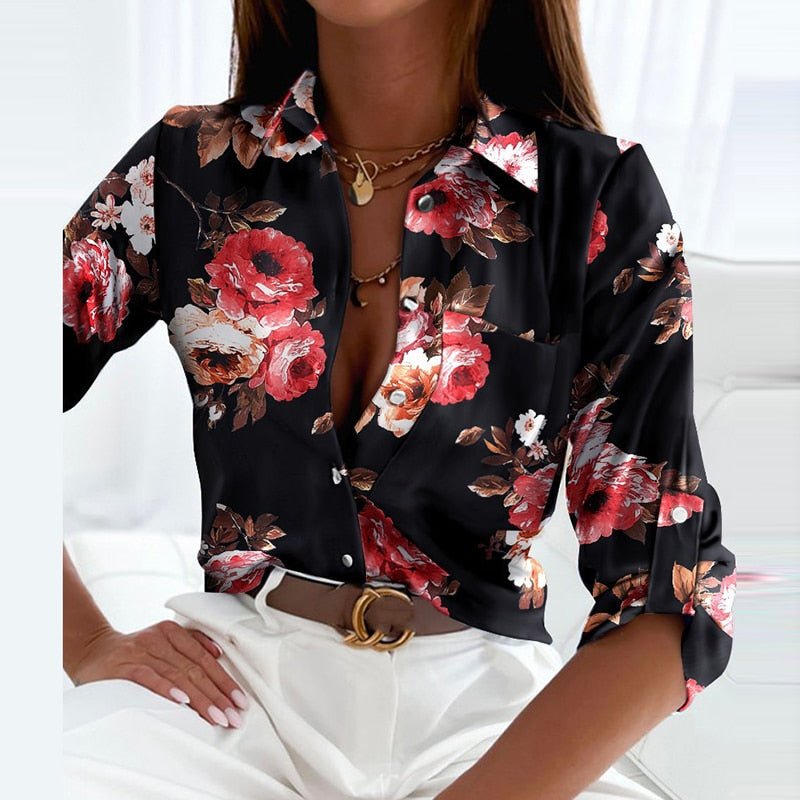 Elegante Blouse Dames Met Print Lange Mouw - Emma