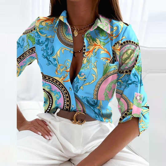 Elegante Blouse Dames Met Print Lange Mouw - Emma