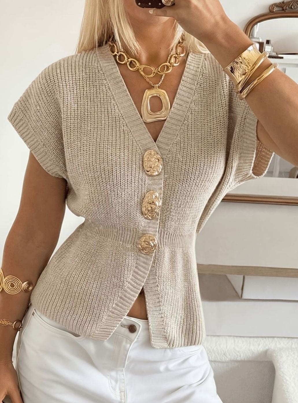 Catherine - Elegant Getailleerd V-Hals Vest